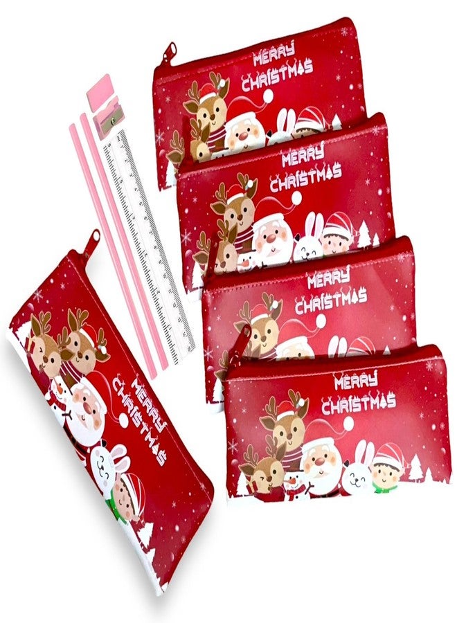 Le Delite Pack of 6 Pcs Merry Xmas Soft Pencil Storage Case Pouch with Stationery | Santa Claus Kids School Organizer Students Stationery Pouch for Girls | Best Return Gift Kids Xmas Party (6 Pouch) - Image 1